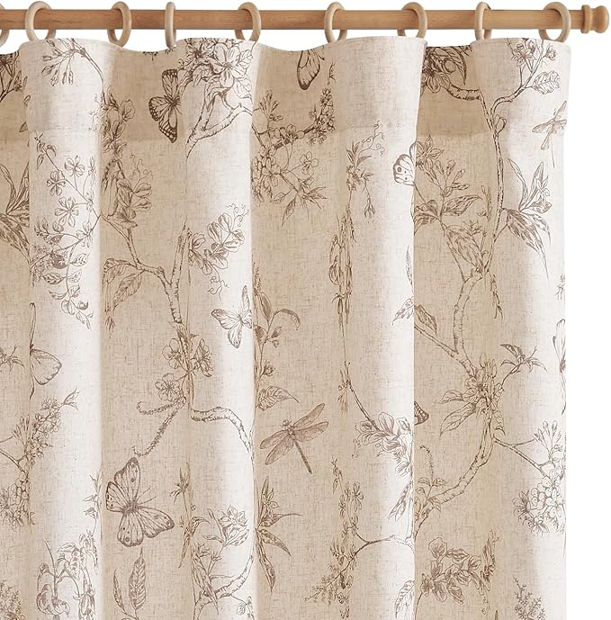 jinchan Floral Curtains Lined Linen Blend Curtain by JINCHAN