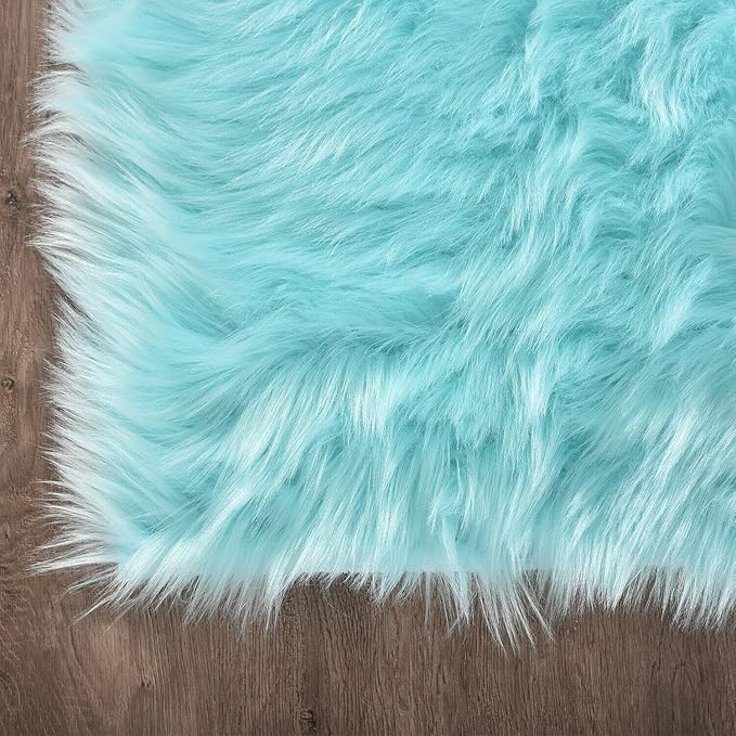 Latepis Light Blue Small Fluffy Rugs 2x3 Teal Faux Sheepskin Fur Rug - Image 6