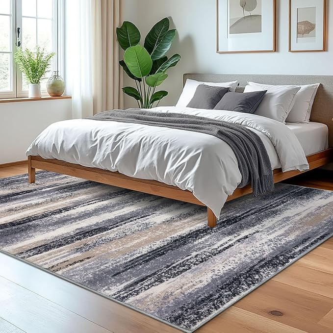 Lansny Modern Abstract 5x7 Machine Washable Area Rug Non-Slip Soft Bedroom - Image 2