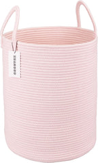 XUANGUO Cotton Rope Laundry Basket Hamper for Girls Kids Baby Nursery Pink