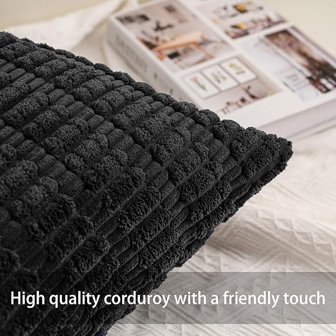 Pack of 2 Corduroy Decorative Throw Pillow Covers 12x24 Inch Soft Striped - Image 2