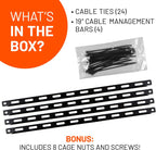 ECHOGEAR Rack Cable Management Tie Bar Kit - Includes 4X 1U Tie Bars, 24 Zip Ties, 8 Cage Nuts, & 8 Screws - Works with 19" Open Frame Racks & Enclosures