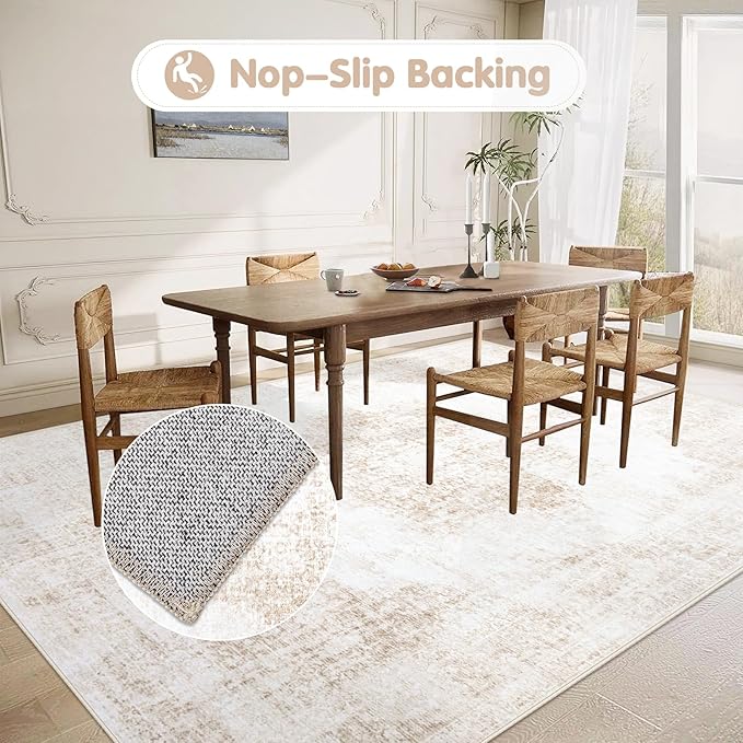 Area Rug 5x7 Vintage Rug: Washable Living Room Rugs Retro Medallion Distressed - Image 5
