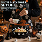 4 Pcs Halloween Ghost Ceramic Pasta Bowls Microwave & Dishwasher Safe, 40oz