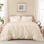 Andency Beige Queen Comforter Set, 3 Pieces Farmhouse Shabby Chic Bedding