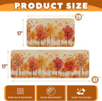 Watercolor Fall Maple Trees Kitchen Rugs Set of 2, 17x29 and 17x47 Inch