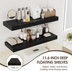 Acovy 30 Inch Floating Shelves, 12" Deep Floating Shelf Wall Mounted, 30" Wall Shelves, Rustic Deep Bookshelf, Extra Deeper & Thicker Display Shelves for Bedroom, Living Room, Black, Set of 2