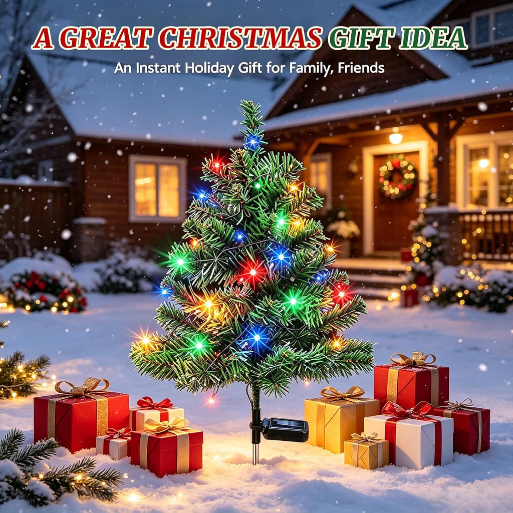 2 Pack Solar Christmas Tree Outdoor,Xmas Decorations with Colorful Lights