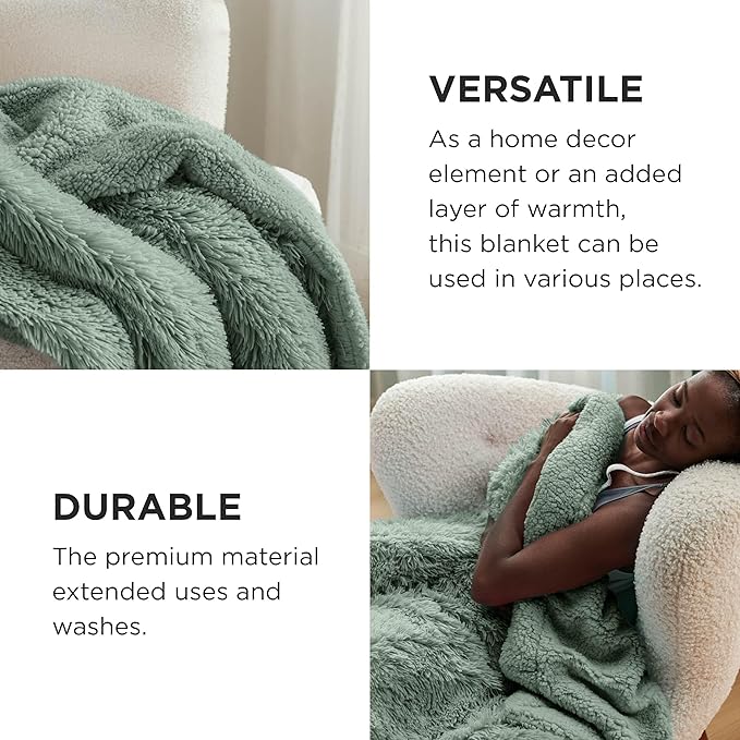 Bedsure GentleSoft Fluffy Sage Green Blankets Queen Size - Image 4