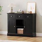 ChooChoo 35.4" Coffee Bar Cabinet with 3 Drawers and 2 Doors, Black