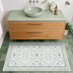 Cream Green and Blue 2x4 Boho Bathroom Rug by HazoHaus