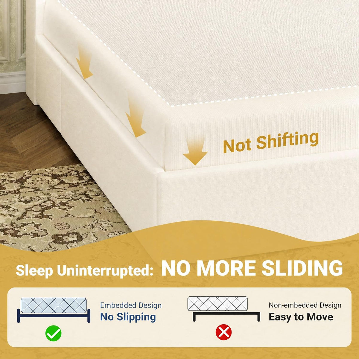 SHA CERLIN Queen Upholstered Platform Bed Frame with 3 Spacious Storage Drawers, Built-in LED Lights & Charging Station, Vertical Tufted Headboard with Shelf, No Box Spring Needed, Chenille White