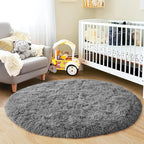 3'x3' Grey Round Rug for Bedroom, Ultra Soft Fluffy Circle Rug for Kids Girls - Image 3