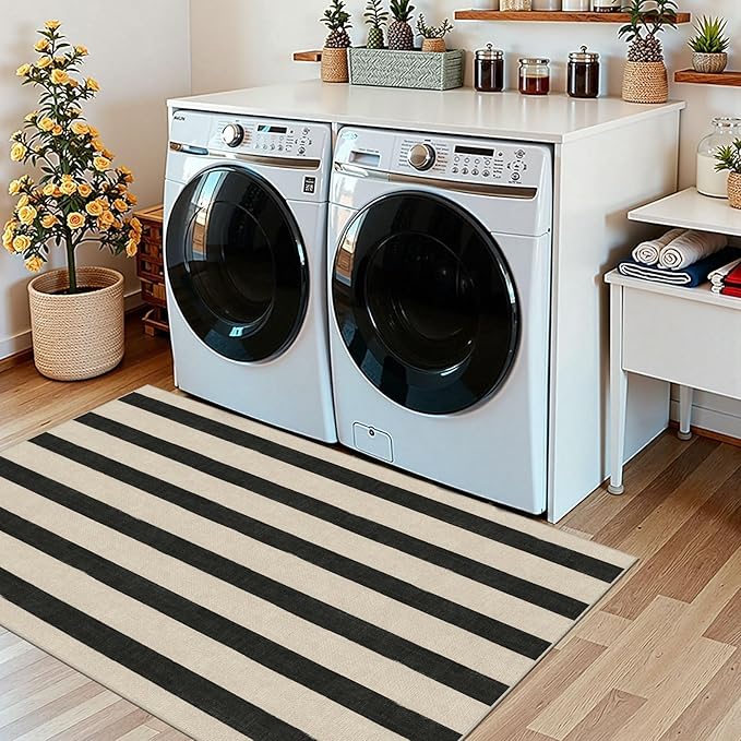Black and White Striped Entry Rug - Image 9