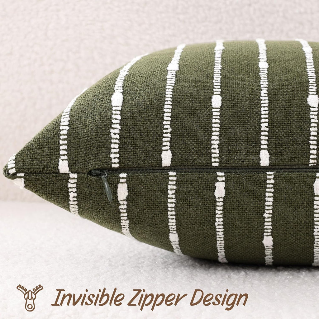 decorUhome Striped Decorative Throw Pillow Covers 18x18 Set of 2, Olive