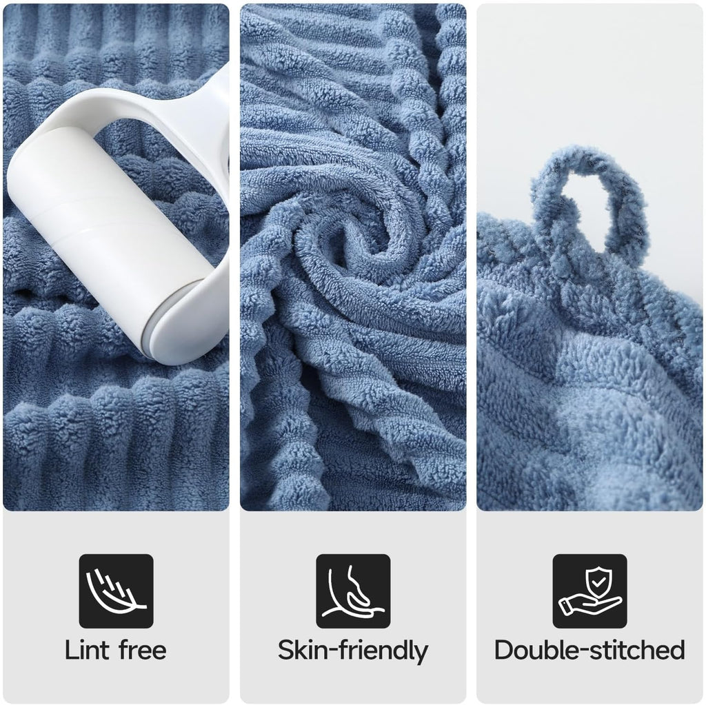 REDKISS Blue Bath Towels Set 6 Piece - Microfiber Bathroom Towels of 6 Large, Highly Absorbent Bath Towel, Soft Shower Towel for Bathroom, Hotel 2 Bath Sheet 2 Hand Towel 2 Washcloths