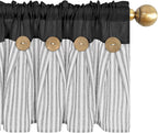 ASPMIZ Cotton Linen Kitchen Valance Curtains, Boho Rustic Button Linen Valances for Windows Farmhouse, Black with Grey Stripe Valance Window Topper Treatment Window Valances for Bathroom, 52 x 18 Inch