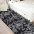 Tie-Dyed Runner Rug for Bedroom Black Grey 3x10ft Fluffy Area Rug Bedside - Image 5