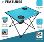 VILLEY Folding Camping Table, Portable Table with 2 Cup Holders, Small