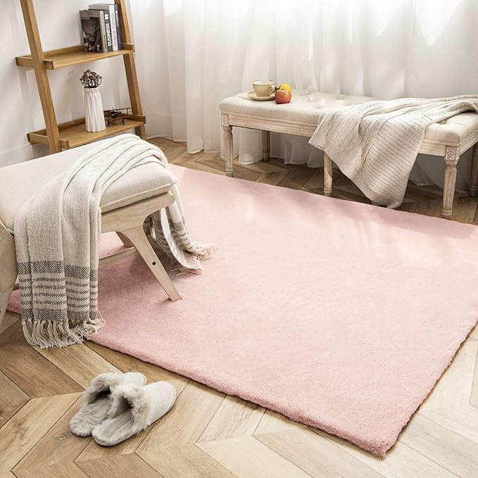 Ashler Faux Fur Rug, Ultra Soft Faux Rabbit Fur, 5 x 7 Feet Rectangle, Machine - Image 2