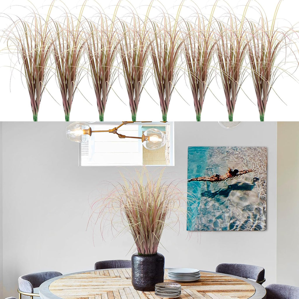 12Pcs Artificial Grass Plants, Faux Shrubs Wheat Grass, Artificial Tall Grass Fake Plants for Outdoor Decor,Artificial Greenery Stems Weed for Room Indoor Home Decor（Green Purple Tail）