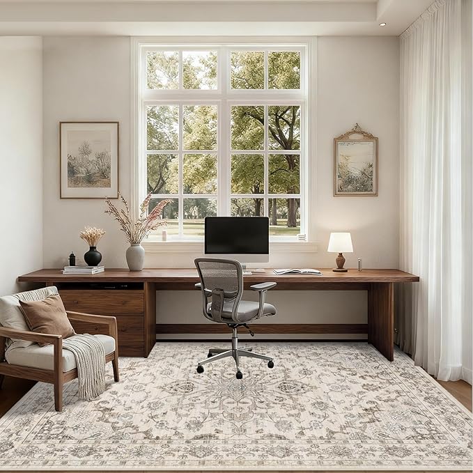 Area Rugs 10x12 Living Room Rug: Washable Rug Soft Vintage Distressed Floral - Image 5