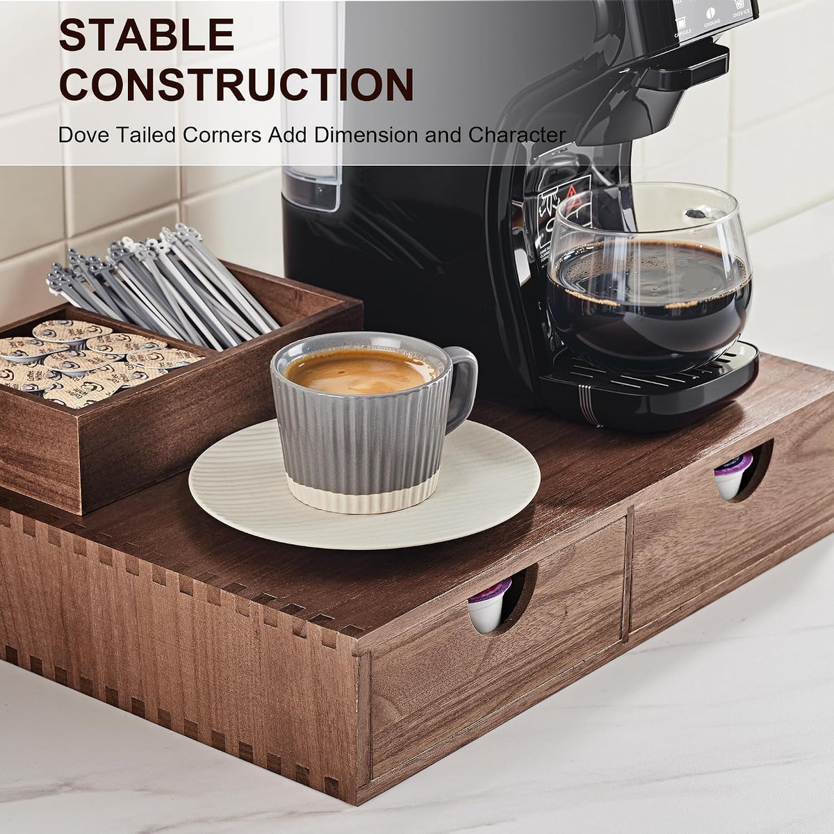 SMARTAKE Wooden Coffee Pod Organizer Storage Box Coffee Tea Organizer