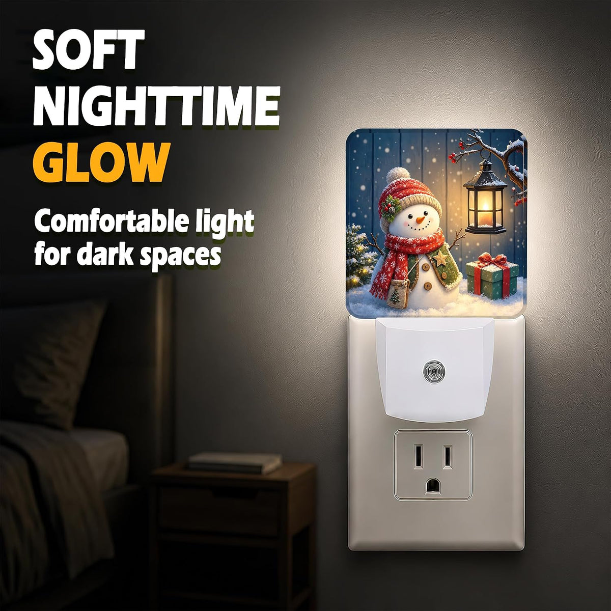 Holiday Snowman Glow Plug in Night Light - Christmas Seasonal Decorative Accent Light, Dusk to Dawn LED Night Light with Light Sensor for Bedroom Bathroom Hallway Home Decor