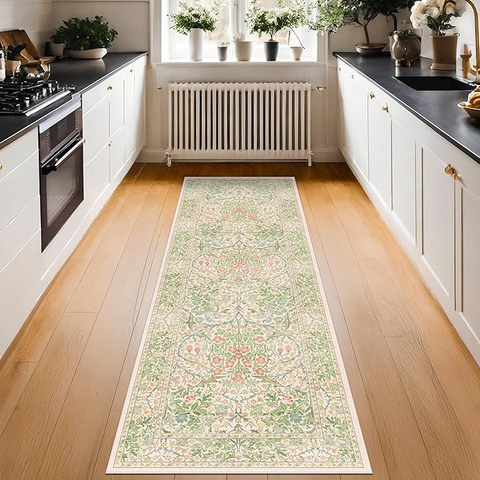 Hazo Haus Non Slip Beige Green Bathroom Runner Rug - Image 8