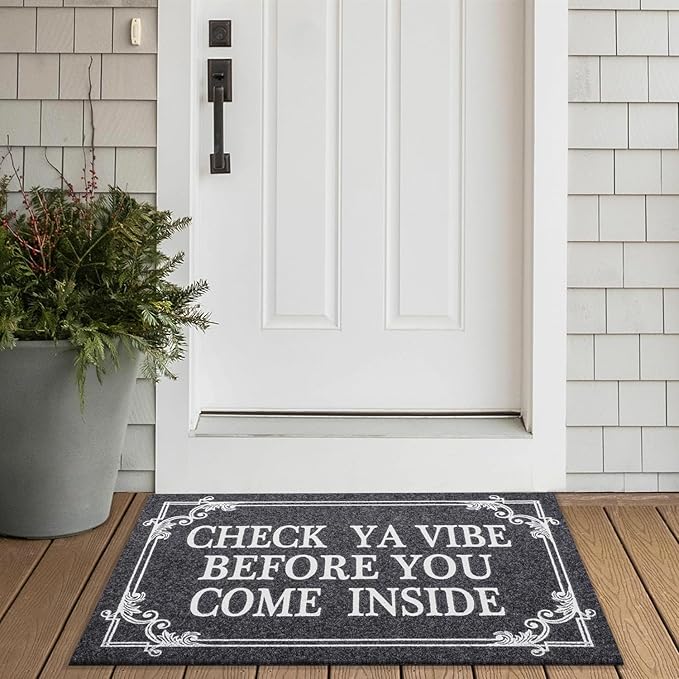 Front Door Indoor Outdoor Entrance Doormat Grey Rubber Welcome Door Mat Come - Image 5