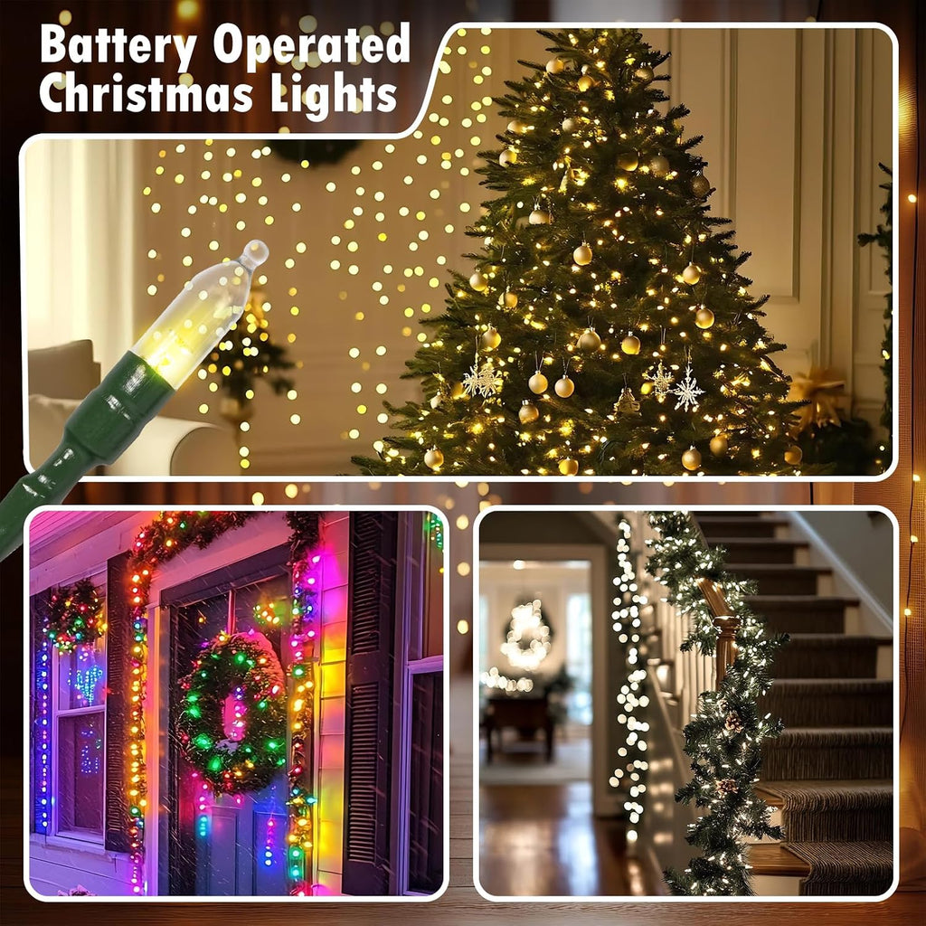 Battery Operated Christmas Lights, 4 Pack 18 FT 50 LED Each Clear Mini String Lights, 8 Modes with Timer Waterproof Tree Lights for Xmas Indoor Outdoor Holiday Home Decor, Multicolor