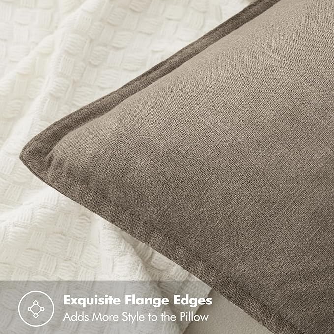 MIULEE Decorative Linen Euro Sham Pillow Covers 24x24 Inch Tan TaupeBoho - Image 2