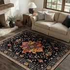 Area Rugs 4'x5' Washable Non-Slip, Floral Vintage Distress Print Pattern - Image 3