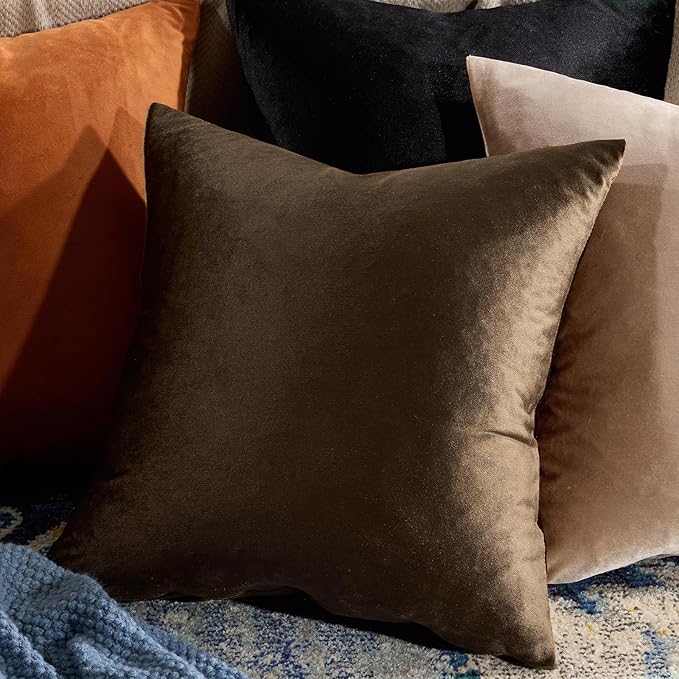 GIGIZAZA Brown Velvet Pillow Covers 20x20, Square Solid Throw Pillow Covers - Image 9