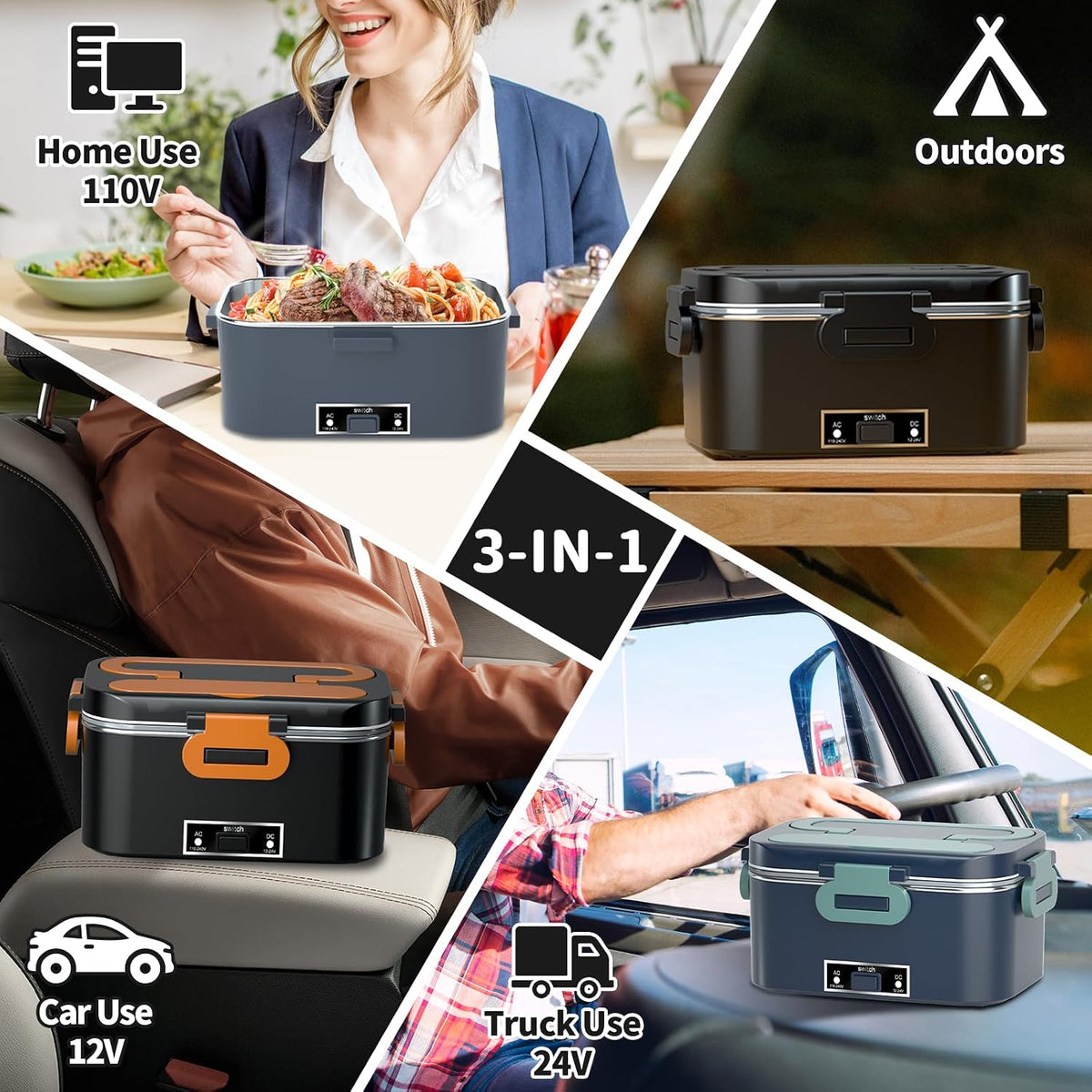 IFENROL Electric Lunch Box for Adults, 100W Heated Lunch Box 1.8L Black