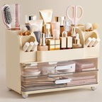 HBlife Makeup Organizer for Vanity with Brush Holder, Large Bathroom Countertop Cosmetic Organizer Skin Care Storage, Easy to Store Nail Polishes, Perfumes, Eyeshadow Palettes, Pearl All White