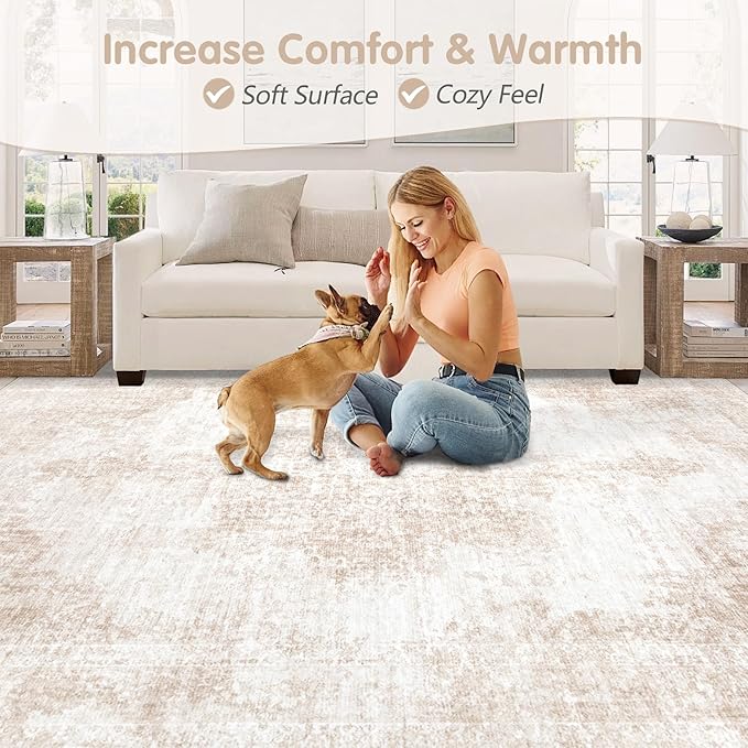 Area Rug 6x9 Vintage Rugs: Washable Living Room Rug Retro Medallion Distressed - Image 6