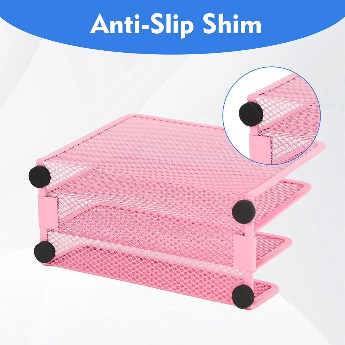 Desk Mail Organizer, Office Small Desktop Metal Mesh Envelope Letter Sorter Paper File Holder Organizer with 3 Vertical Upright Compartments, Pink 2 Pack