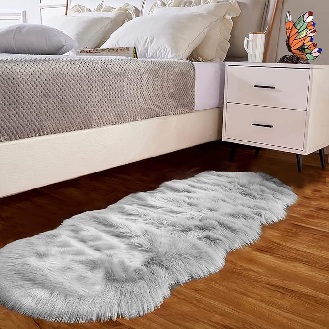 Goolela Grey Fluffy Fuzzy Furry Runner Rug 2x6 by Goolela
