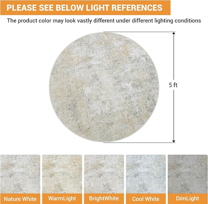 Round Rug 5ft Circle Rug Washable: Carpet Small Circular Area Rug - Image 2