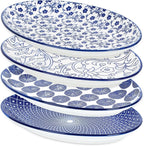 Selamica 14 Inch Oval Large Ceramic Serving Platter Set of 4, Vintage Blue