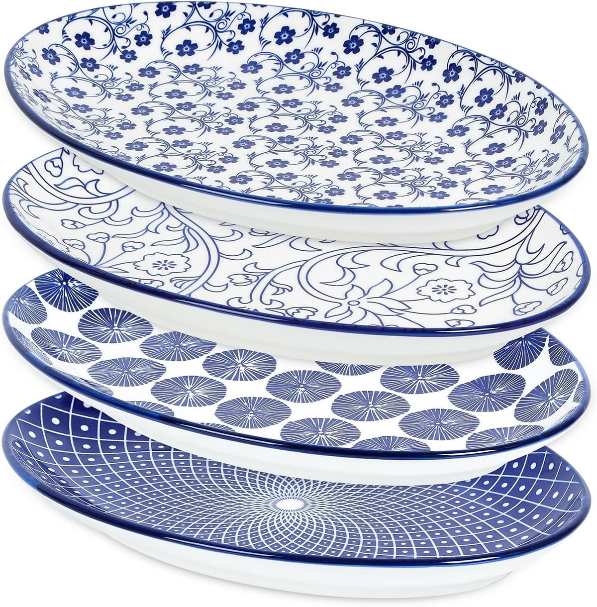 Selamica 14 Inch Oval Large Ceramic Serving Platter Set of 4, Vintage Blue