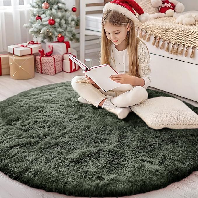 OLANLY Olive Green Round Rugs for Bedroom by OLANLY