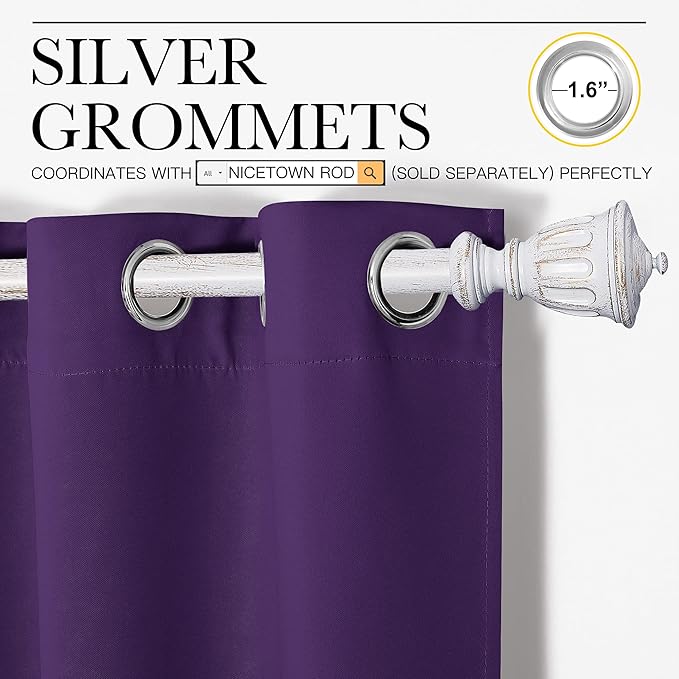 NICETOWN Purple Blackout Curtains 90 inches Long, Niose Reducing and Thermal - Image 3