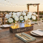 3 Pcs Mason Jar Table Centerpieces for Dining Room with Wood Tray&Led Light