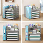 5-Tier Metal Mesh Desk Organizer with File Holder & 7 Customizable Compartments | Paper Letter Tray for Office or Home Desk Storage | Keep Workspace Supplies Neat & Organized, Silver