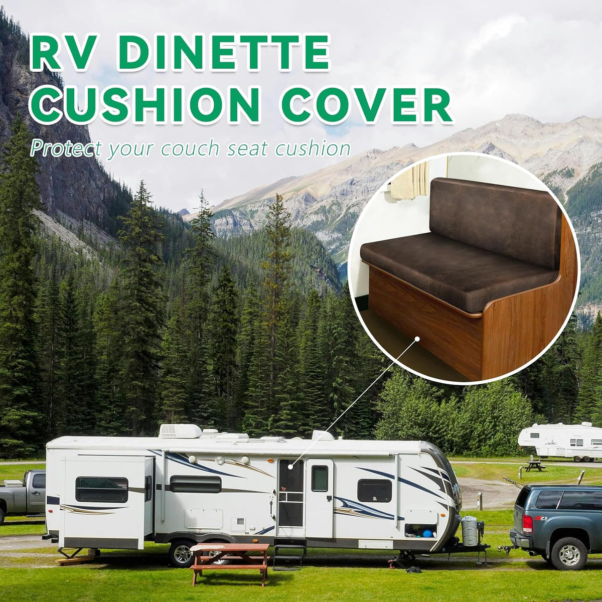 molasofa Leather Like RV Dinette Cushion Covers, RV Booth Seat Cover Stretchable Camper Cushion Couch Covers Washable Slipcovers for RV Camper Car Bench (2 Bench Cover & 2 Backrest Cover, Brown-02)