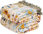 MSGKV Boho Throw Blanket for Couch 100% Cotton 50"x60" Floral Blanket Sofa by MSGKVHomeTextiles