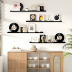 Fun Memories Picture Ledge Shelf for Wall, Floating Shelves Set of 4, 48 Inch Long Nursery Book Shelves for Toys Storage, Kids Bookshelf Wall Mounted for Books Photo Frames, Black