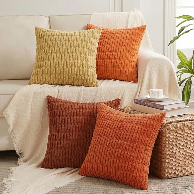 Fancy Homi Set of 4 Burnt Orange Fall Decorative Throw Pillow Covers 16x16 Inch by Fancy+Homi